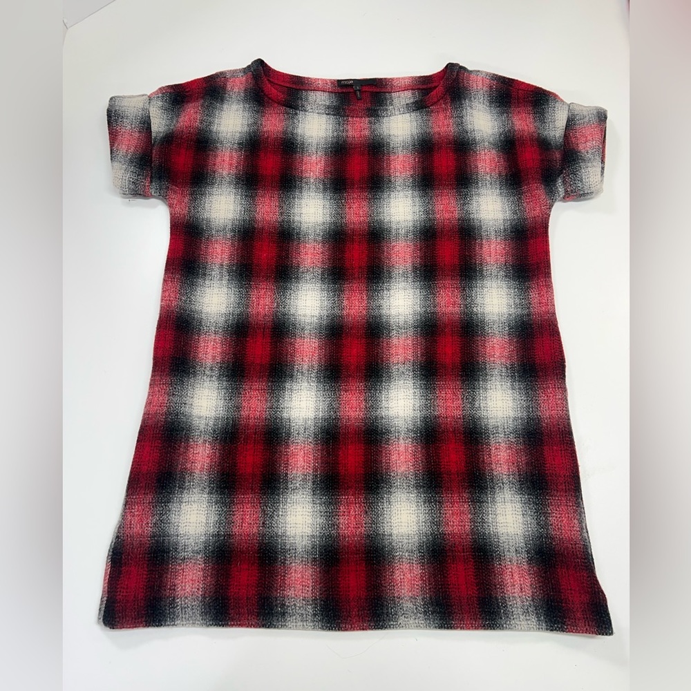 Maje Jaxine Wool Dress Jumper Red Tartan Plaid Size US Small - Picture 2 of 13